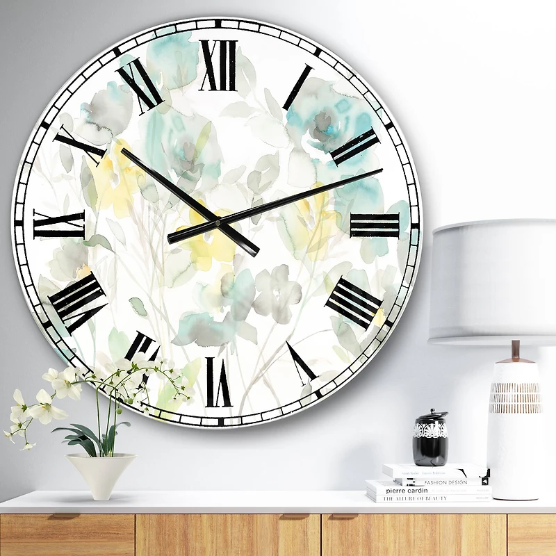 Designart Aqua Rose Natural Element Wall Clock