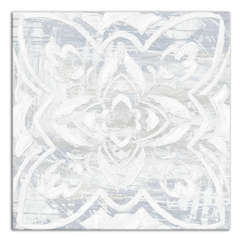 White Textured Medallion II 16" x 16" Canvas Wall Art