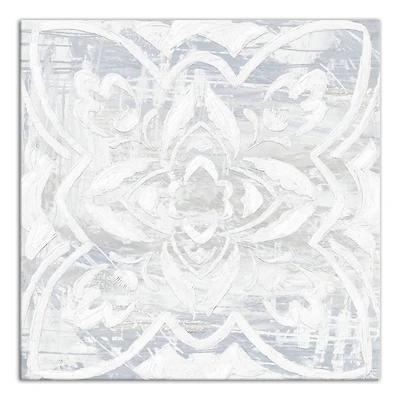 White Textured Medallion II 16" x 16" Canvas Wall Art