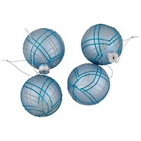 4ct. 2.75" Blue & Silver Plaid Glitter Glass Christmas Ornament Ball Set