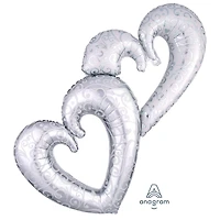 53" Silver Interlocking Hearts Foil Balloon
