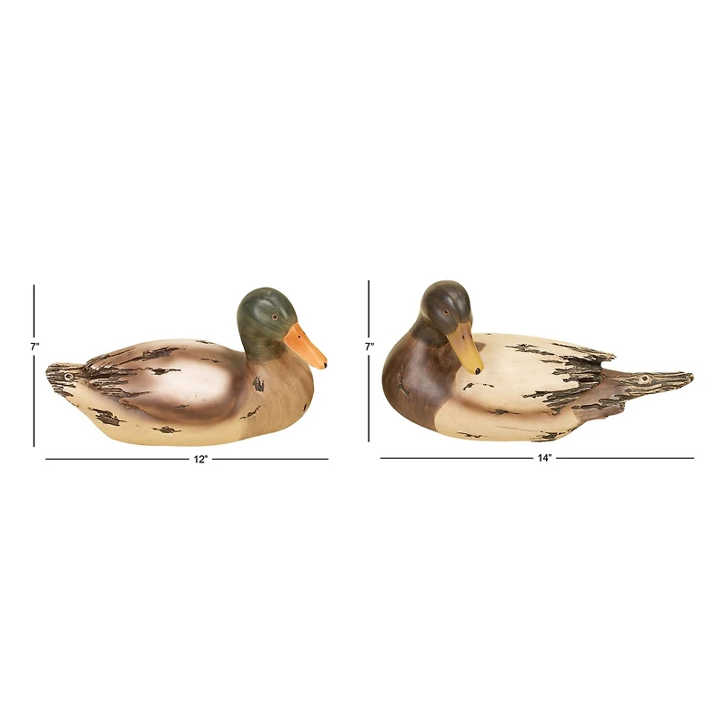 Beige Rustic Polystone Duck Sculpture Set