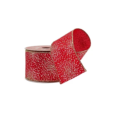 2.5" x 20ft. Red & Gold Glitter Dots Wired Ribbon by Celebrate It®