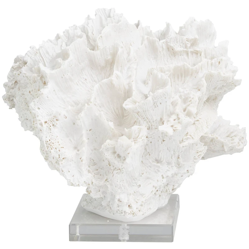 12" White Polystone Textured Coral Sculpture with Clear Acrylic Base
