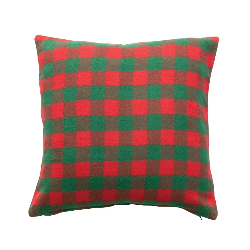 Hello Honey® 18" x 18" Square Red & Green Buffalo Check Cotton Flannel Pillow