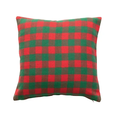 Hello Honey® 18" x 18" Square Red & Green Buffalo Check Cotton Flannel Pillow