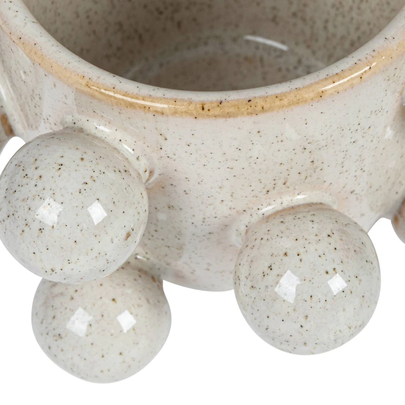 Hello Honey® 4.25" Speckled Cream Round Stoneware Planter with Orbs