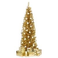Costway 6ft. Unlit Champagne Gold Tinsel Slim Christmas Tree