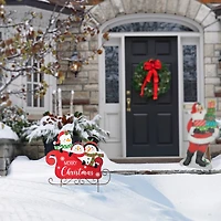 Glitzhome® 24" Metal Snowmen Riding Sleigh Yard Stake