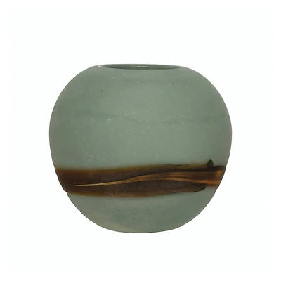 Hello Honey® 7" Hand-Blown Frosted Art Glass Vase with Multi Color Stripe