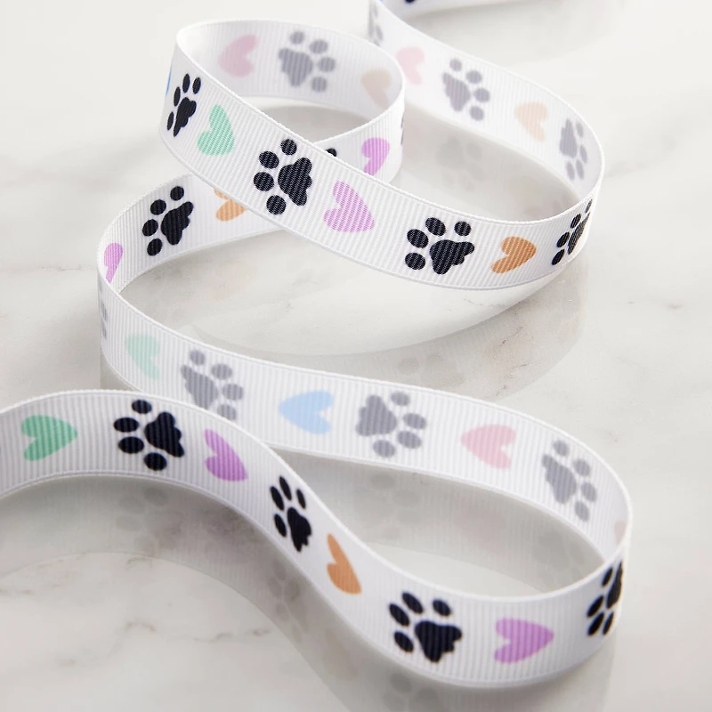 12 Pack: 5/8" x 7yd. Grosgrain Paw Print Ribbon by Celebrate It™
