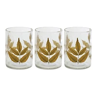 4" Dried Leaf Glass Candle Holder Set