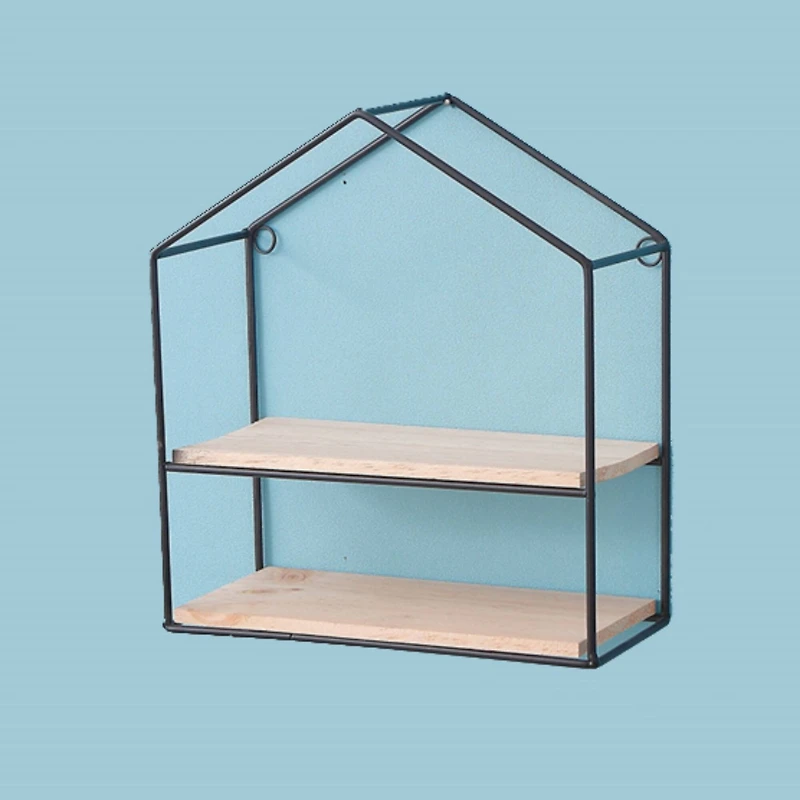 NEX™ Black 2-Tier Iron House Floating Wall Shelf