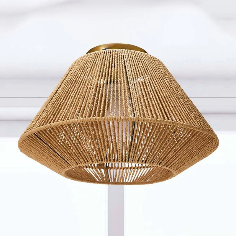 Hello Honey® 13.8" Coastal Ceiling Lamp with Natural Paper Rope Shade and Iron Base