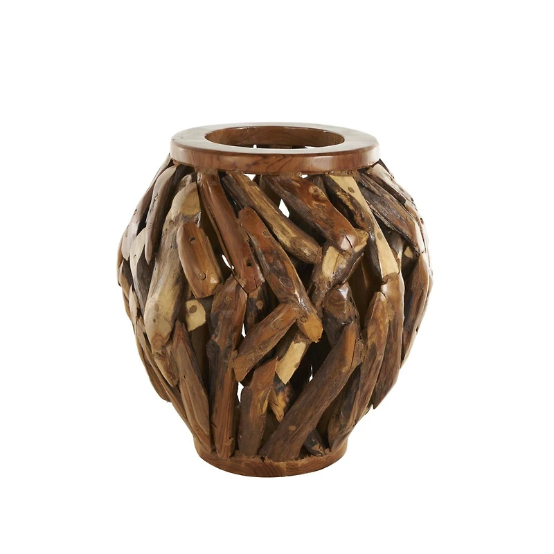 15.5" Brown Teak Wood Handmade Live Edge Tree Branch Vase