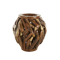 15.5" Brown Teak Wood Handmade Live Edge Tree Branch Vase