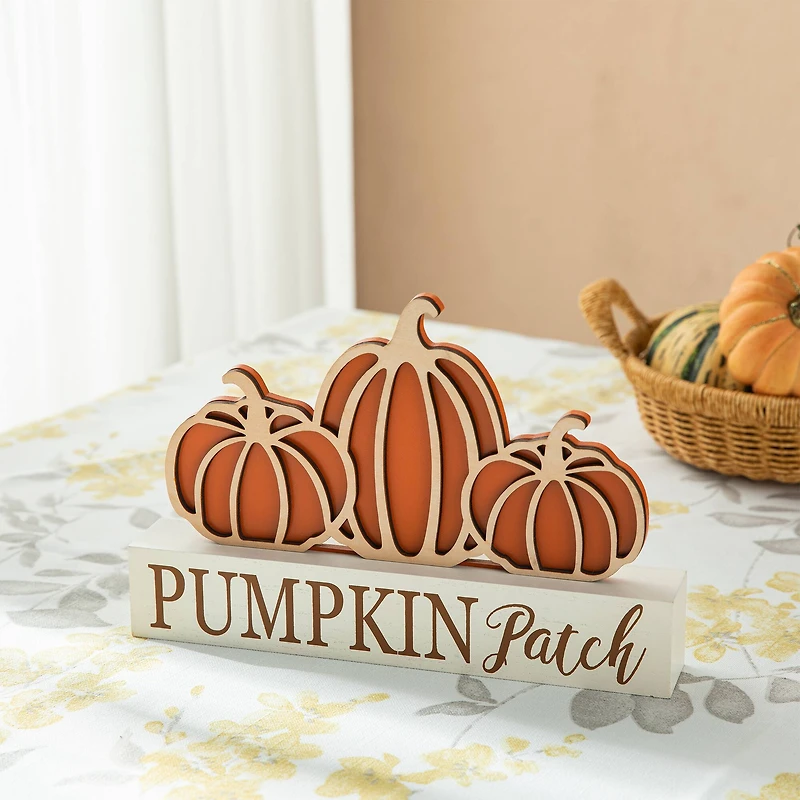Glitzhome® 11.75" Fall Wood Pumpkin Patch Table Sign