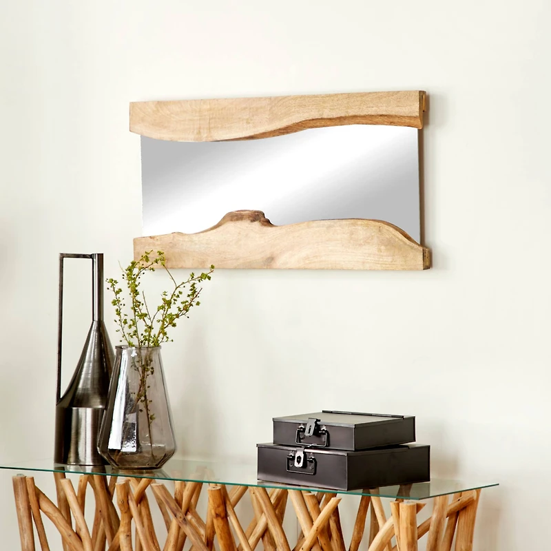 32" Brown Wood Contemporary Wall Mirror Set