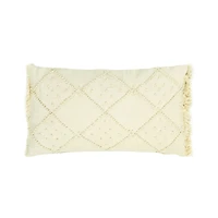 Diamond Design & Fringed Ends Cotton & Linen Lumbar Pillow