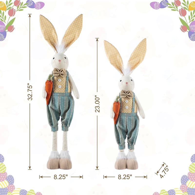 Glitzhome® 23"-32.75" Easter Fabric Boy Bunny with Telescoping Legs Figurine