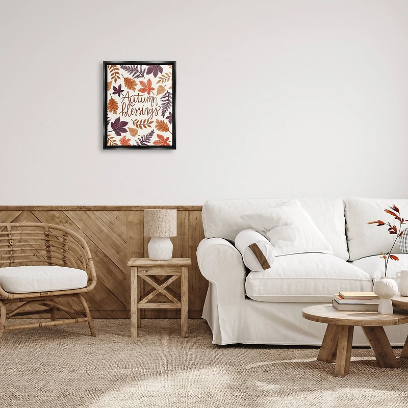 Stupell Industries Autumn Blessings Fern Leaves Nature Framed Floater Canvas Wall Art