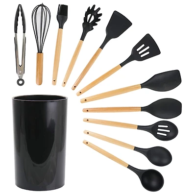 MegaChef Black Silicone & Wood Cooking Utensils Set, 12ct.