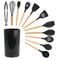 MegaChef Black Silicone & Wood Cooking Utensils Set, 12ct.