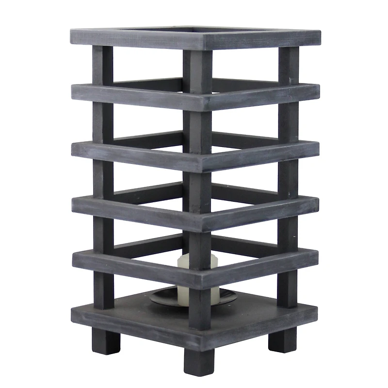 13" Gray Wooden Pagoda Tower Pillar Candle Holder