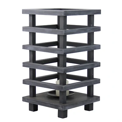 13" Gray Wooden Pagoda Tower Pillar Candle Holder
