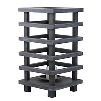 13" Gray Wooden Pagoda Tower Pillar Candle Holder