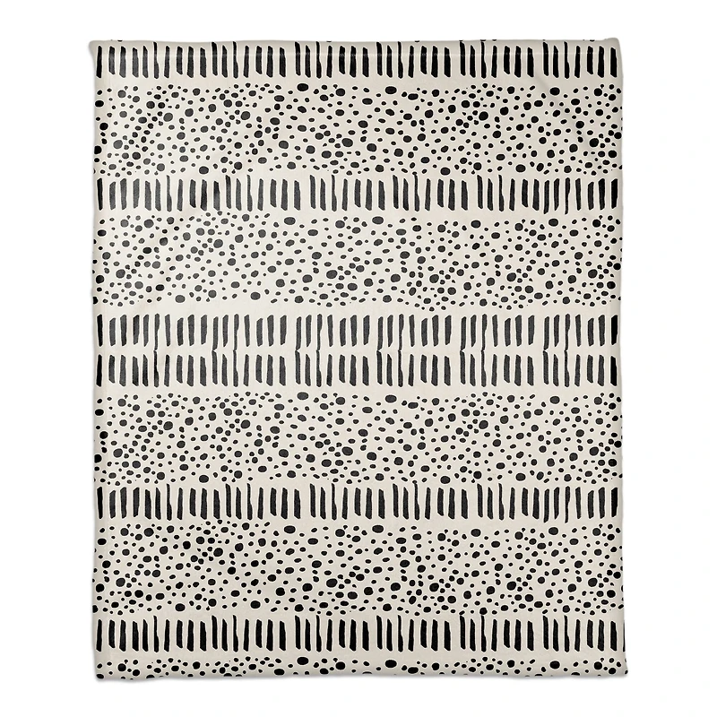 Black & Cream Dashes with Dots Fleece Throw Blanket