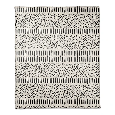 Black & Cream Dashes with Dots Fleece Throw Blanket