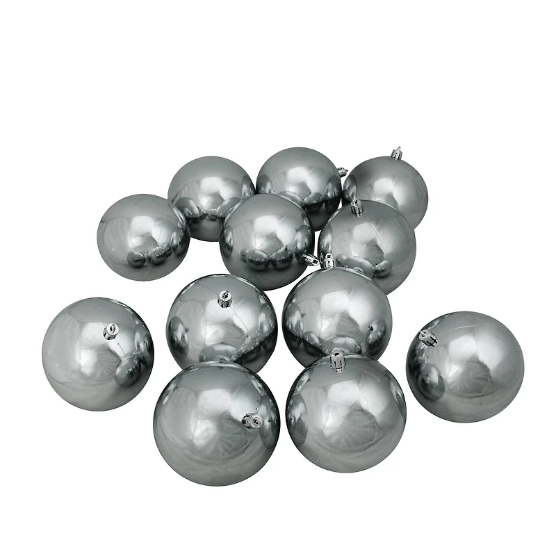 12ct. 4" Pewter Gray Shatterproof Shiny Christmas Ball Ornaments