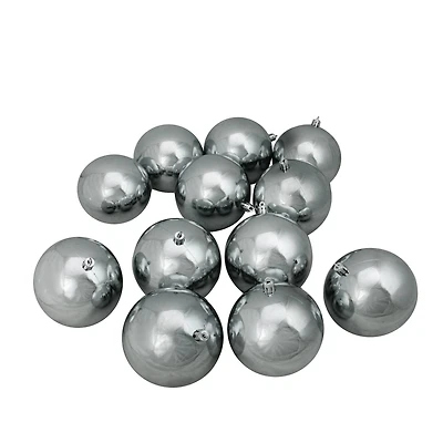 12ct. 4" Pewter Gray Shatterproof Shiny Christmas Ball Ornaments