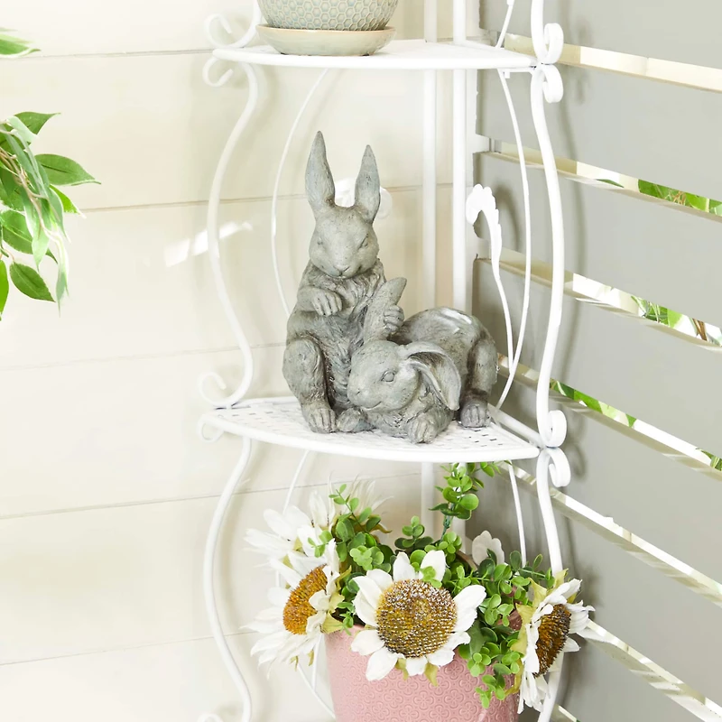 11" Gray Farmhouse Rabbits Garden Sculpture