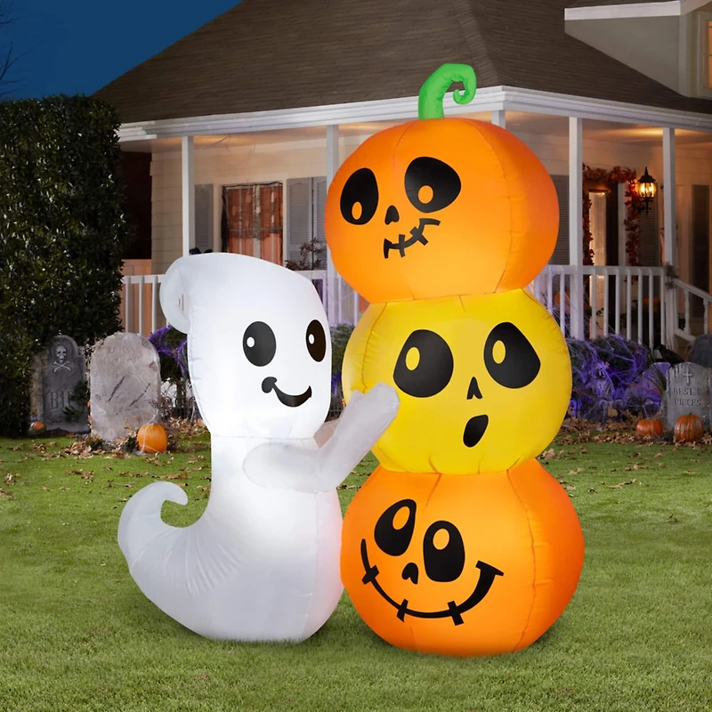 5ft. Airblown® Inflatable Halloween Ghost with Pumpkin Stack