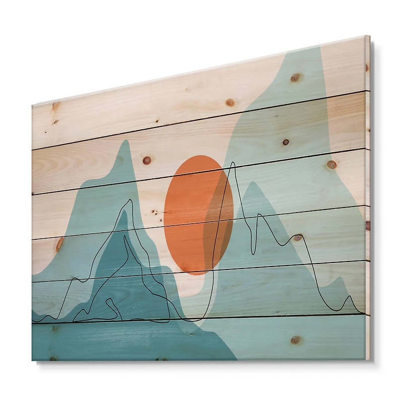 Designart - Red Moon Over Abstract Blue Mountains I