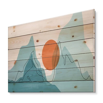 Designart - Red Moon Over Abstract Blue Mountains I