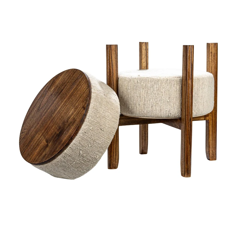 Hello Honey® 22" Woven Cotton & Wool Blend Table to Stool with Oak Wood Legs