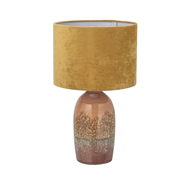 Hello Honey® 16.5" Pink Reactive Glaze Round Stoneware Table Lamp with Mustard Velvet Shade