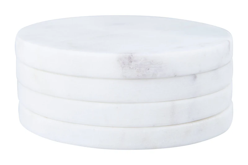 Hello Honey® Round Marble Coasters with Mango Wood Holder Set