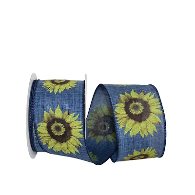 JAM Paper 2.5" x 10yd. Faux Linen Wired Sunflower Ribbon