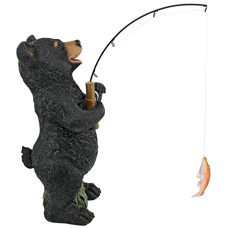 Design Toscano 13.5" Hooked on Fishing Fisherman Black Bear Statue