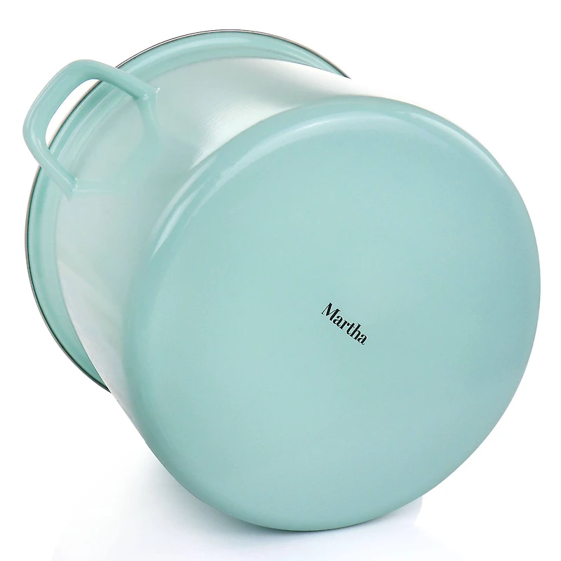 Martha Stewart 12qt. Turquoise Enamel On Steel Stock Pot With Glass Lid