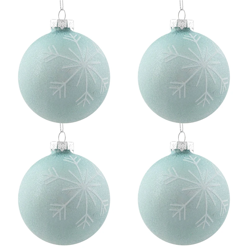 4ct. 3.25" Blue & Silver Snowflake Glass Christmas Ball Ornaments