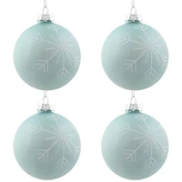 4ct. 3.25" Blue & Silver Snowflake Glass Christmas Ball Ornaments