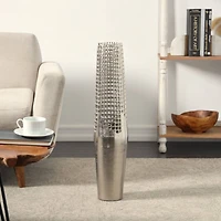 29" Silver Aluminum Tall Grid Inspired Vase with Open Frame Design