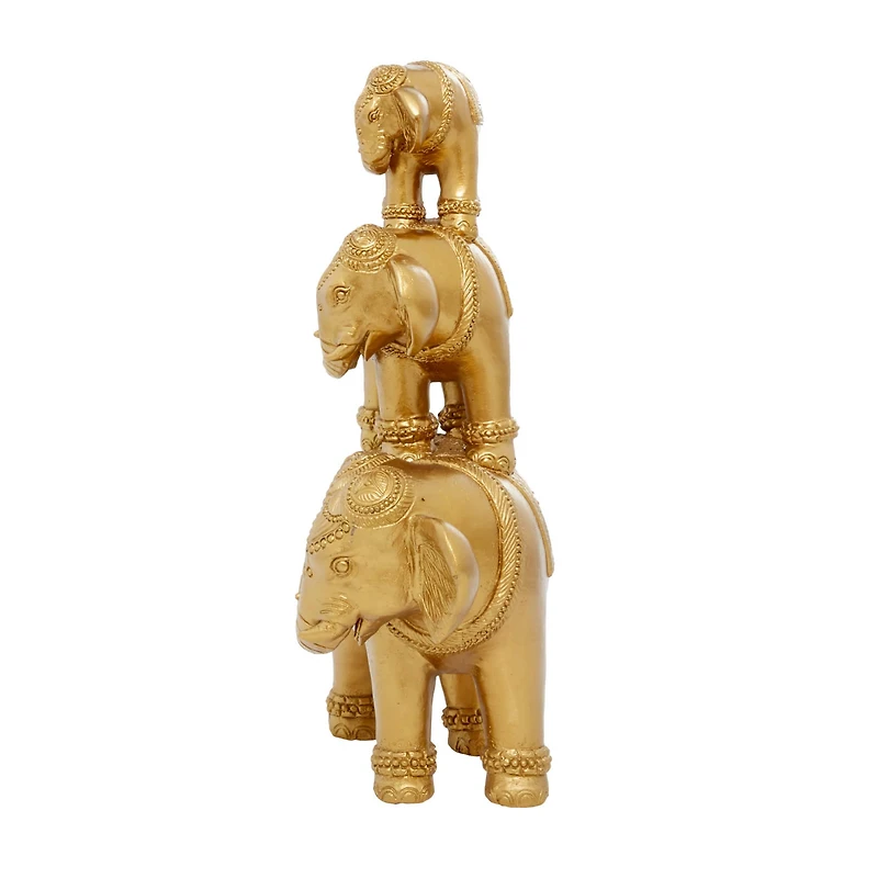 17" Gold Glam Stacked Elephant Sculpture