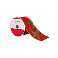 2.5" x 20ft. Red Glitter Holly Wired Ribbon by Celebrate It®