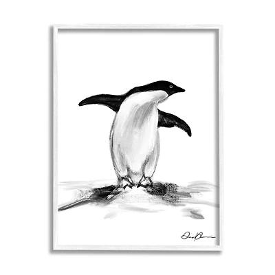 Stupell Industries Adorable Penguin On Snow Mound Arctic Tuxedo Bird in White Frame Wall Art